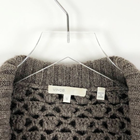 Vince Brown Knit Crochet Wool Blend Long Sleeve Cardigan Sweater - Picture 2 of 6